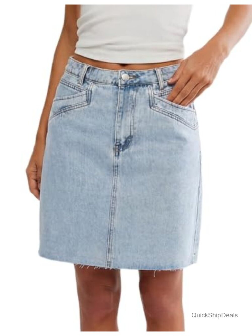 Dqbeng Women's High Waisted Denim Skirt A-Line Knee Length with Pockets